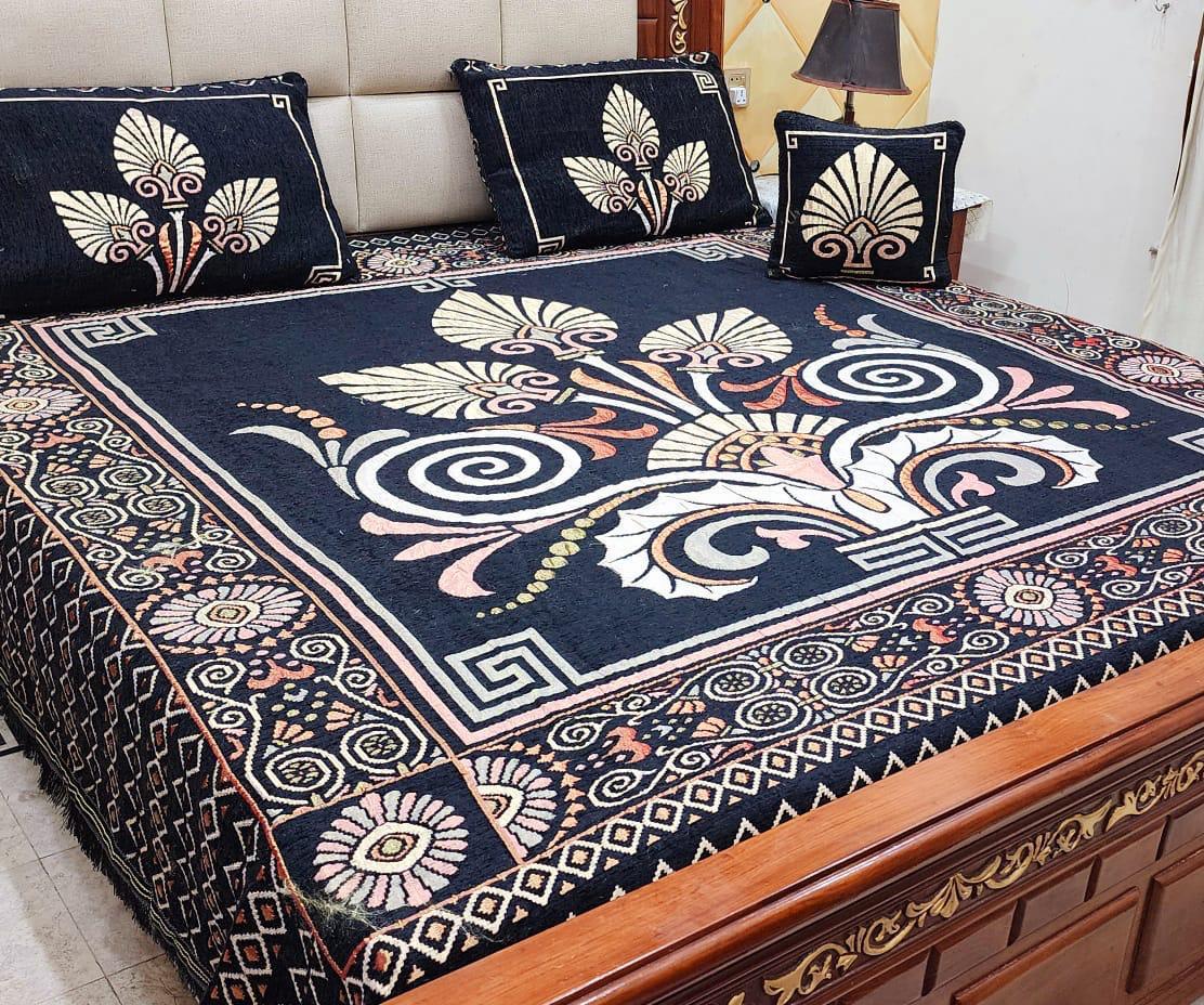 🌟 ROYAL VELVET JACQUARD 4Pc BEDSHEET SET – KING SIZE 🌟