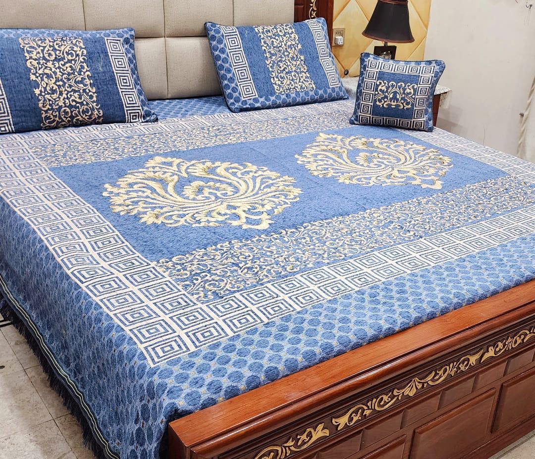 🌟 ROYAL VELVET JACQUARD 4Pc BEDSHEET SET – KING SIZE 🌟