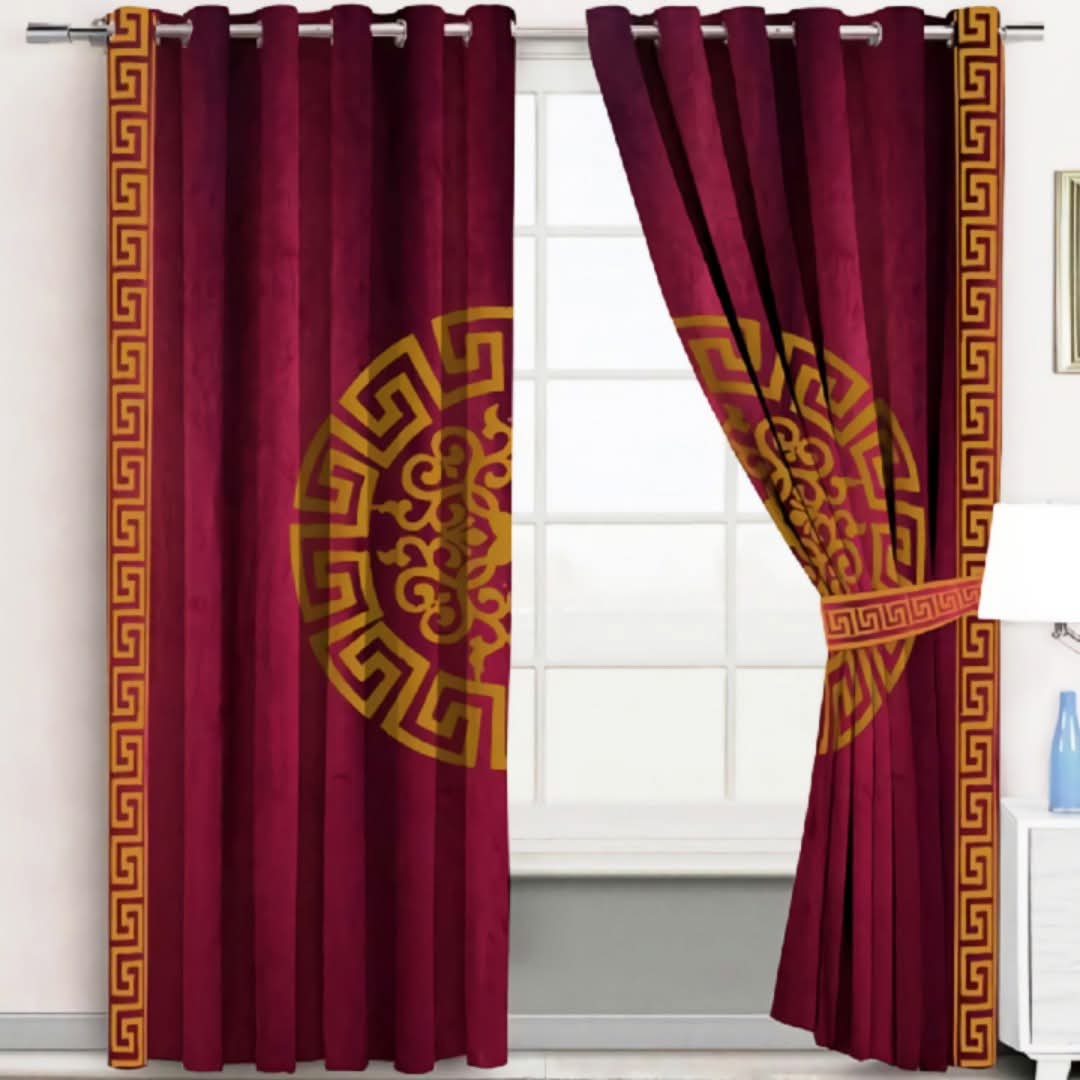 2 Pieces Premium Splendid Velvet Curtain Panels with 2 Matching Belts –