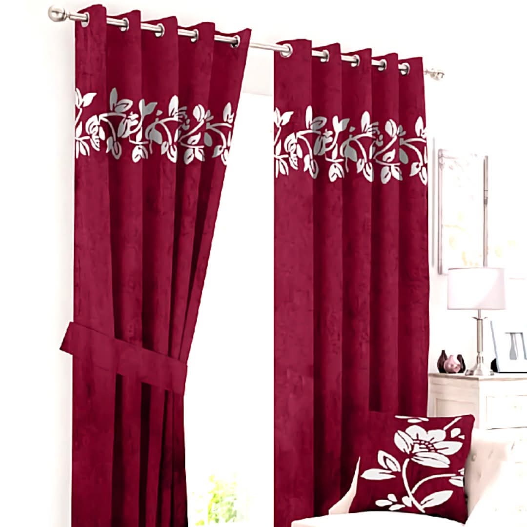 2 Pieces Luxury Floral Velvet Curtains