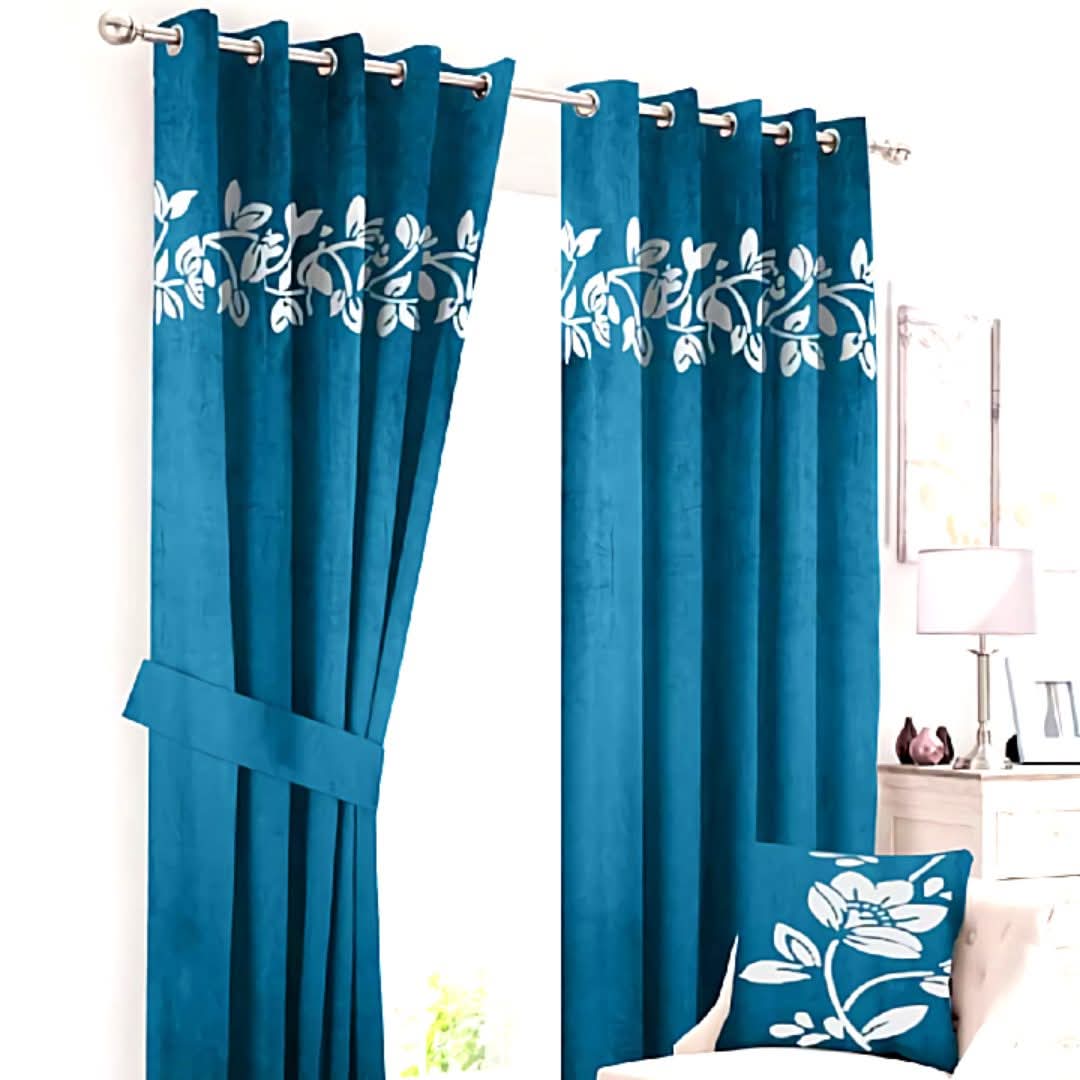2 Pieces Luxury Floral Velvet Curtains