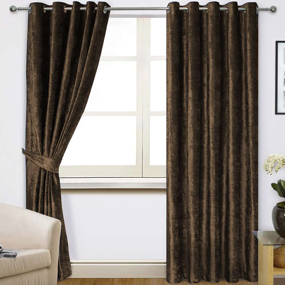 2 Pieces Plain Dyed Velvet Eyelet Curtains