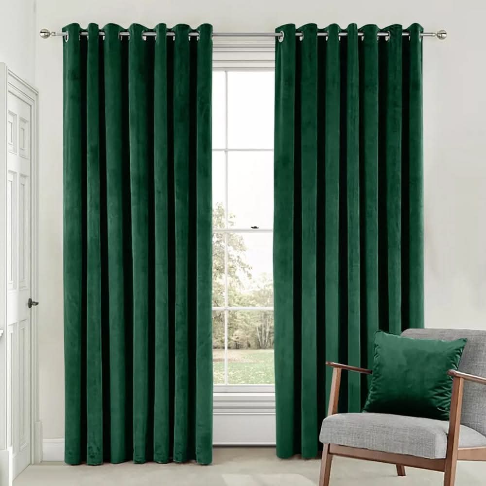 2 Pieces Plain Dyed Velvet Eyelet Curtains
