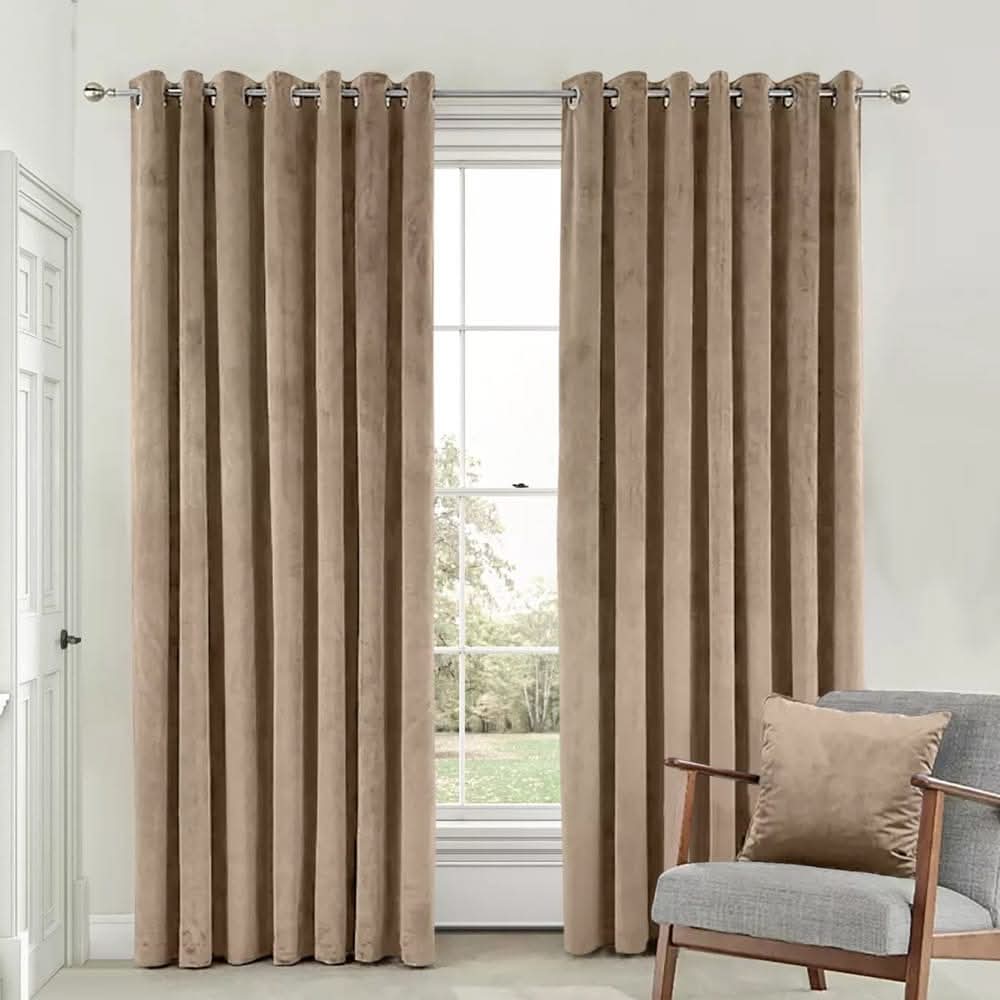 2 Pieces Plain Dyed Velvet Eyelet Curtains