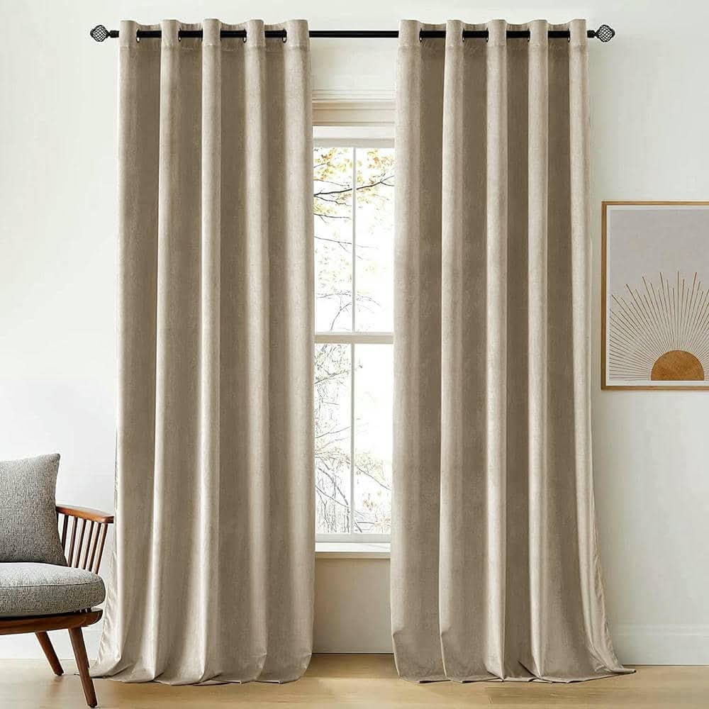 2 Pieces Plain Dyed Velvet Eyelet Curtains