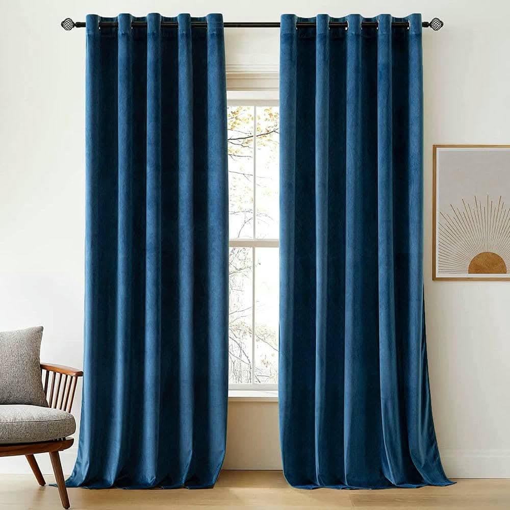 2 Pieces Plain Dyed Velvet Eyelet Curtains