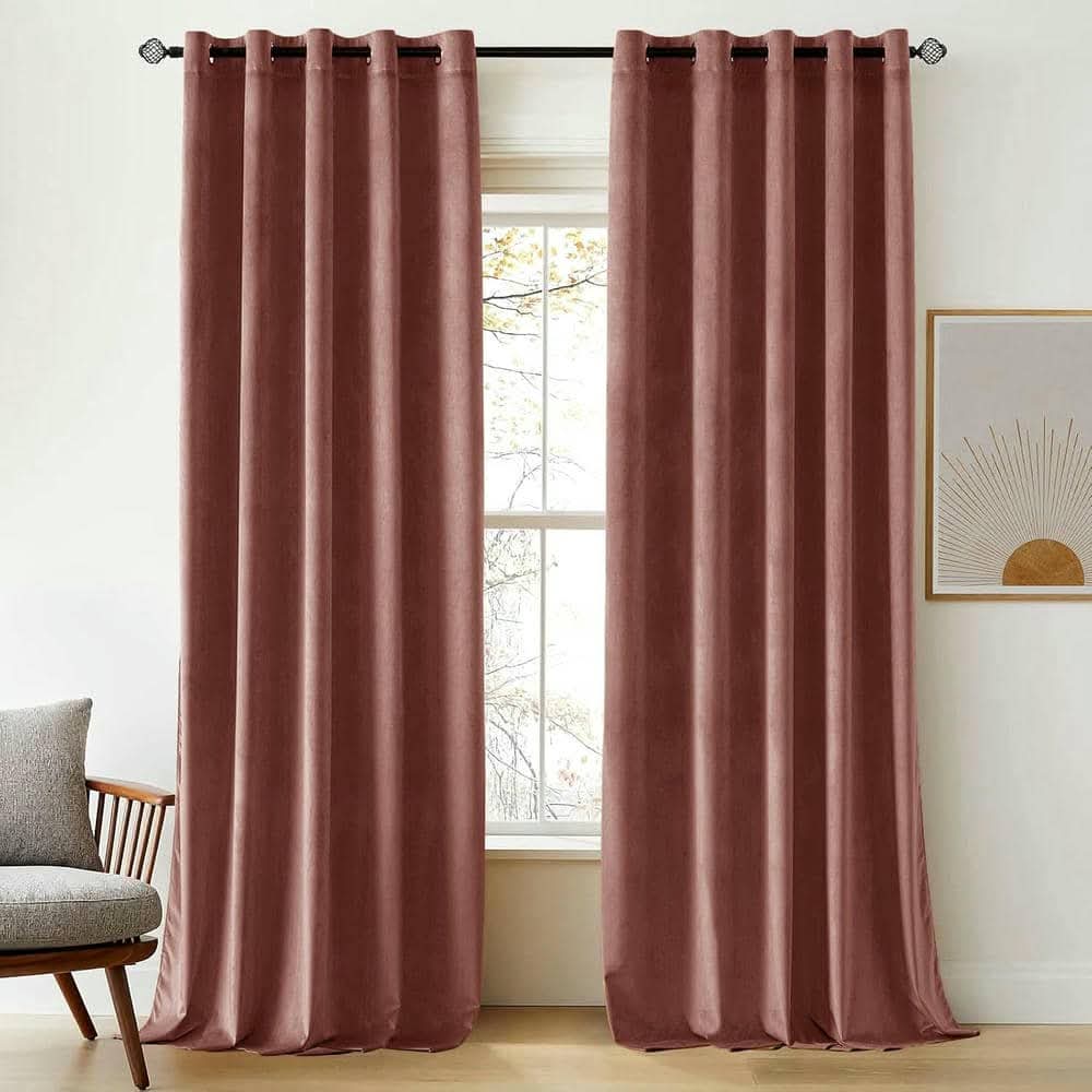 2 Pieces Plain Dyed Velvet Eyelet Curtains