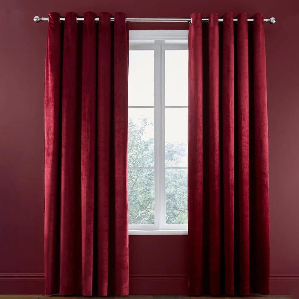 2 Pieces Plain Dyed Velvet Eyelet Curtains