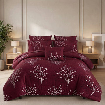 Maroon Flora Premium Comforter Set