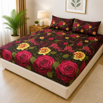 Printed Fancy Quilted Waterproof Mattress Fitted BedSheet With Pillows Covers