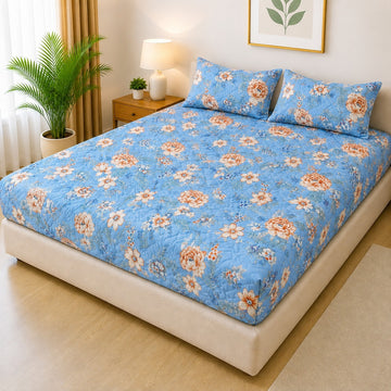 Printed Fancy Quilted Waterproof Mattress Fitted BedSheet With Pillows Covers