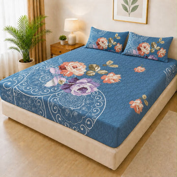 Printed Fancy Quilted Waterproof Mattress Fitted BedSheet With Pillows Covers