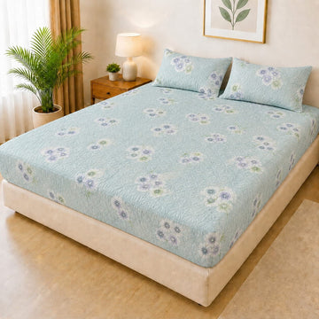 Printed Fancy Quilted Waterproof Mattress Fitted BedSheet With Pillows Covers