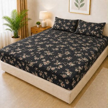 Printed Fancy Quilted Waterproof Mattress Fitted BedSheet With Pillows Covers