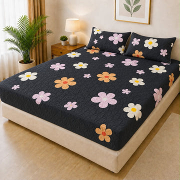 Printed Fancy Quilted Waterproof Mattress Fitted BedSheet With Pillows Covers