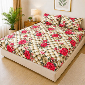 Printed Fancy Quilted Waterproof Mattress Fitted BedSheet With Pillows Covers