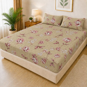 Printed Fancy Quilted Waterproof Mattress Fitted BedSheet With Pillows Covers