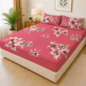 Printed Fancy Quilted Waterproof Mattress Fitted BedSheet With Pillows Covers