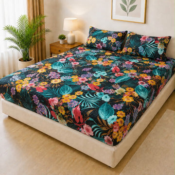 Printed Fancy Quilted Waterproof Mattress Fitted BedSheet With Pillows Covers