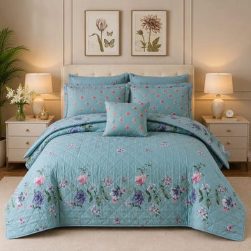 Sage Green Botanical Floral Double Bed Comforter Set