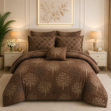 Brown Tree Printed Double Bed Comforter Set