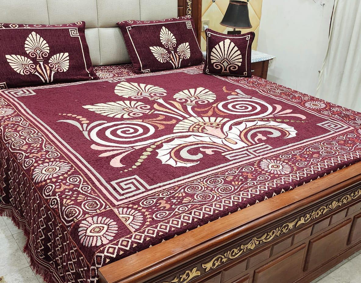 🌟 ROYAL VELVET JACQUARD 4Pc BEDSHEET SET – KING SIZE 🌟