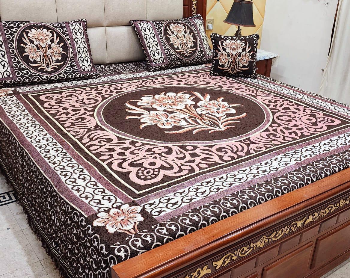 🌟 ROYAL VELVET JACQUARD 4Pc BEDSHEET SET – KING SIZE 🌟