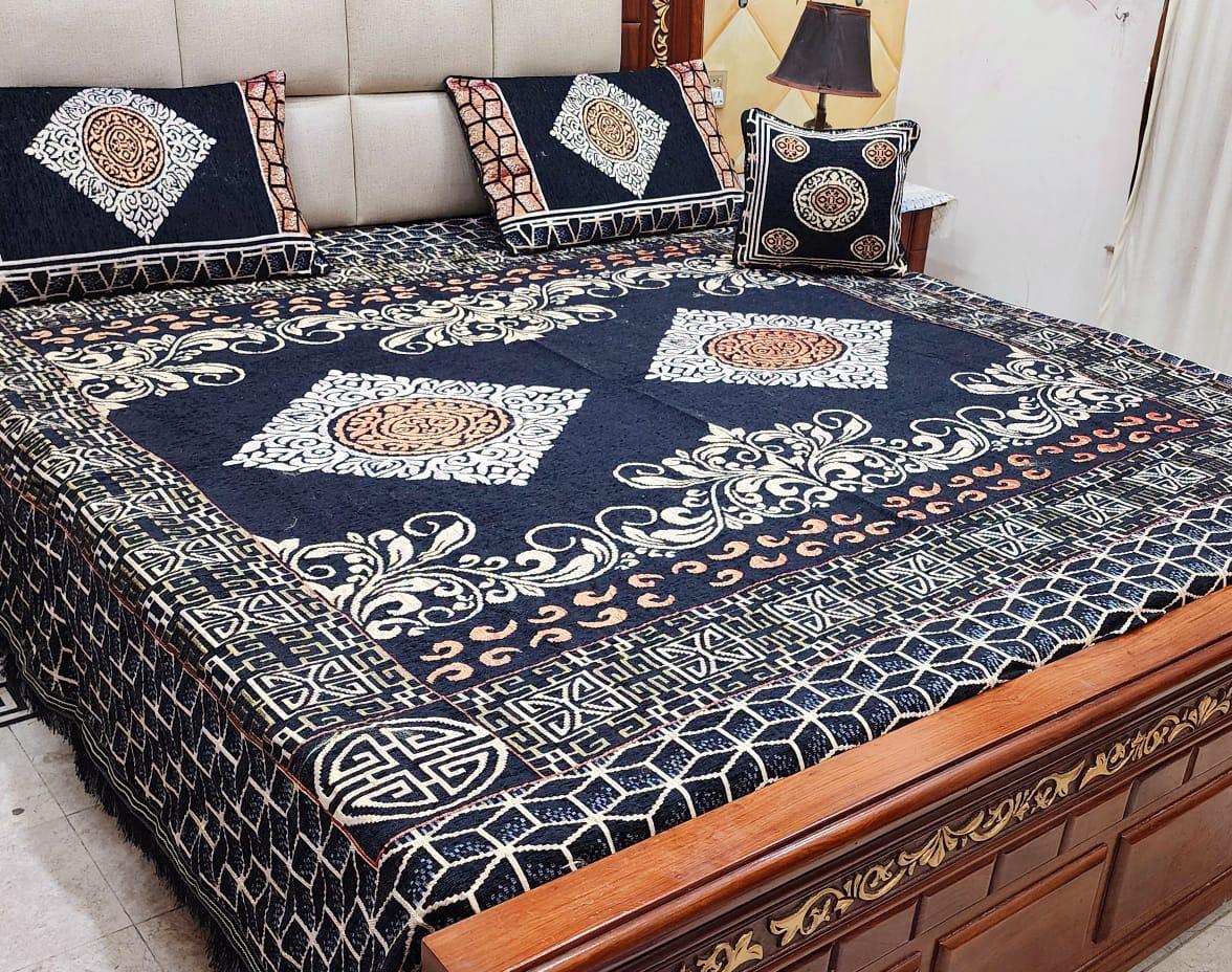 🌟 ROYAL VELVET JACQUARD 4Pc BEDSHEET SET – KING SIZE 🌟