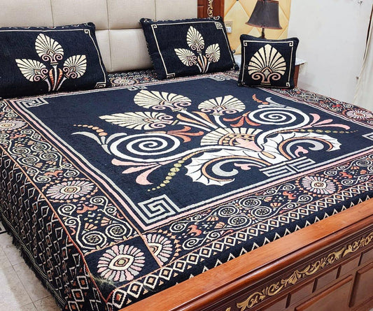 🌟 ROYAL VELVET JACQUARD 4Pc BEDSHEET SET – KING SIZE 🌟