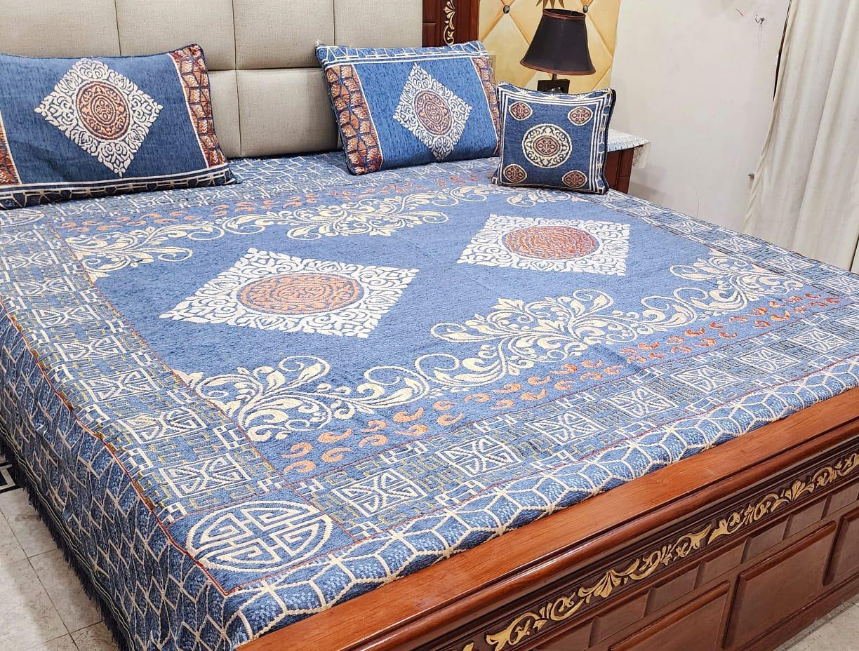 🌟 ROYAL VELVET JACQUARD 4Pc BEDSHEET SET – KING SIZE 🌟