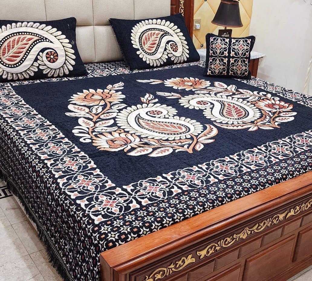 🌟 ROYAL VELVET JACQUARD 4Pc BEDSHEET SET – KING SIZE 🌟