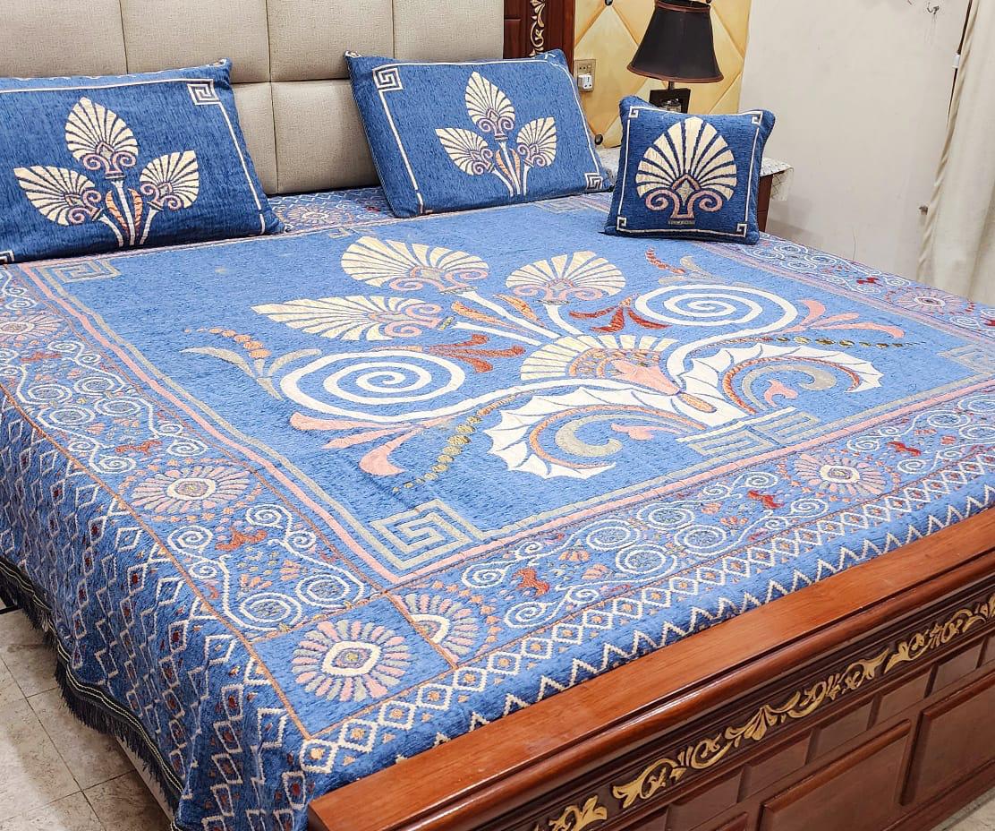 🌟 ROYAL VELVET JACQUARD 4Pc BEDSHEET SET – KING SIZE 🌟