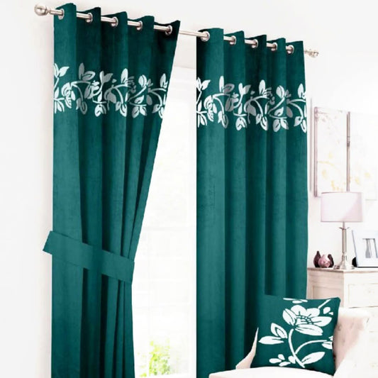 2 Pieces Luxury Floral Velvet Curtains