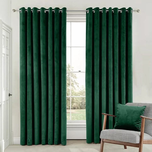 2 Pieces Plain Dyed Velvet Eyelet Curtains